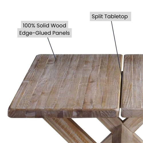 Modern Farmhouse Solid Pine Wood Dining Table in Distressed Driftwood Finish