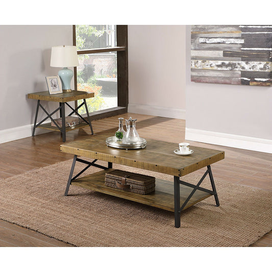 Modern Industrial Style Solid Wood Coffee Table with Steel Legs