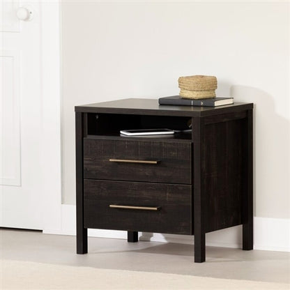 Modern Java 2 Drawer Nightstand Cubby Storage Shelf