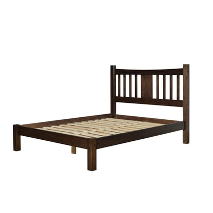 King Size Farmhouse Style Solid Wood Platform Bed with Headboard in Espresso