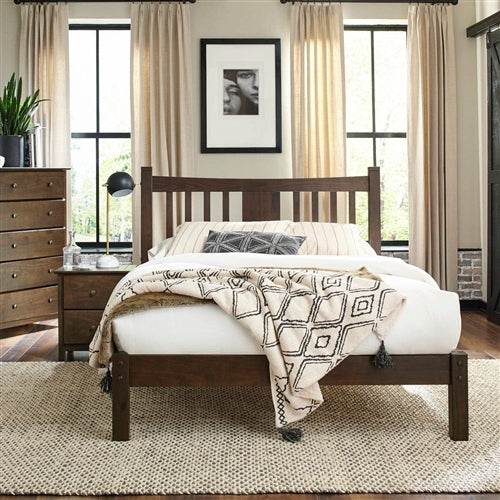 King Size Farmhouse Style Solid Wood Platform Bed with Headboard in Espresso