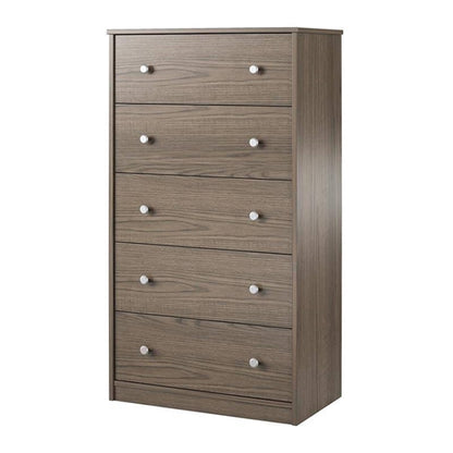 Modern 5-Drawer Bedroom Chest in Rustic Grey Brown Wood Finish