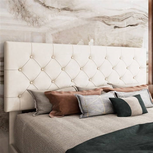 Faux Leather Upholstered Platform Bed with Button-Tufted Headboard