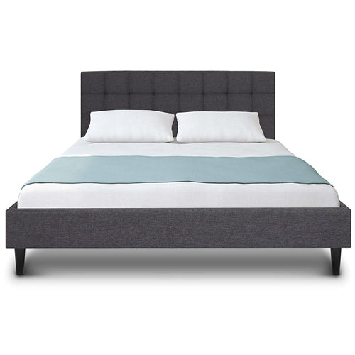 Full size Grey Mid-Century Modern Upholstered Platform Bed Frame with Headboard