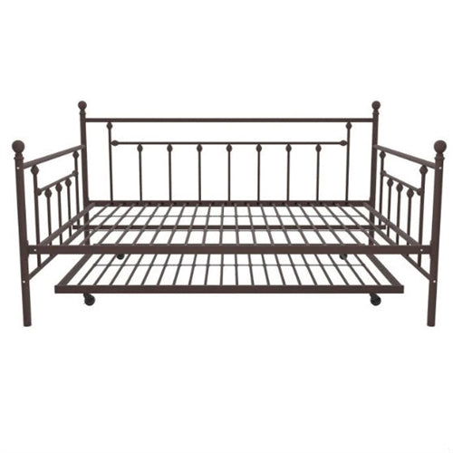 Full size Bronze Metal Daybed with Twin Roll-out Trundle Bed