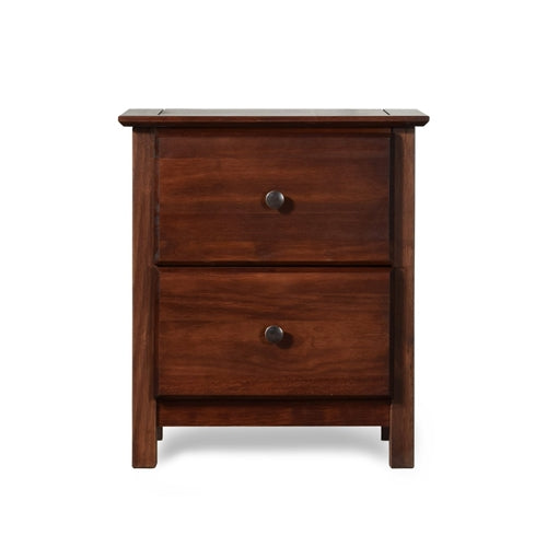 Farmhouse Solid Pine Wood 2 Drawer Nightstand in Cherry Finish