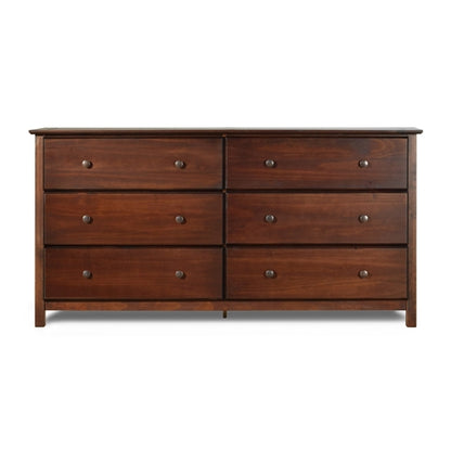 Farmhouse Solid Pine Wood 6 Drawer Dresser in Cherry Finish