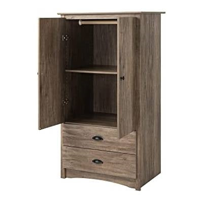 FarmHome Rustic 2 Drawer Bedroom Storage Armoire Grey Oak