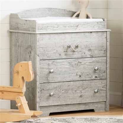 Farmhouse Nautical 3 Drawer Rope Handle Baby Changing Table in Washed Pine