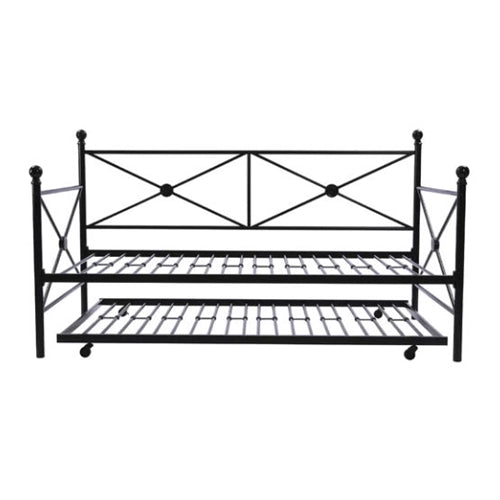 Full size Black Metal Daybed Frame with Twin Roll-out Trundle