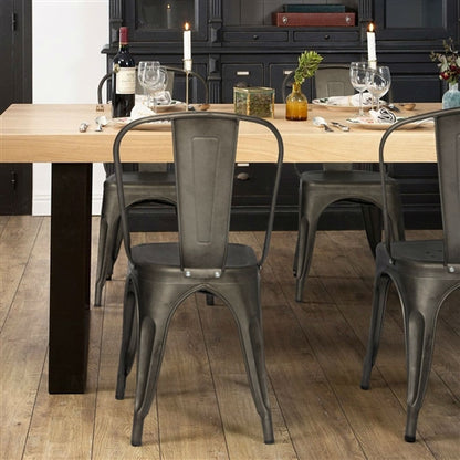 Set of 4 - Stackable Modern Cafe Bistro Dining Side Chair in Gun Metal Finish