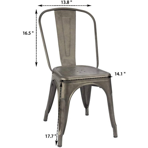 Set of 4 - Stackable Modern Cafe Bistro Dining Side Chair in Gun Metal Finish