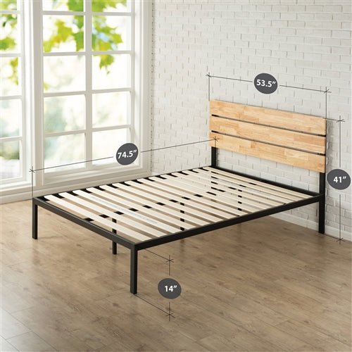 Modern Wood and Metal Platform bed Frame with Headboard