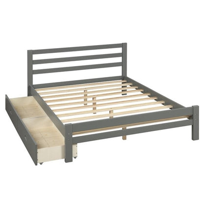 Gray Low Profile 2 Drawer Storage Platform Bed