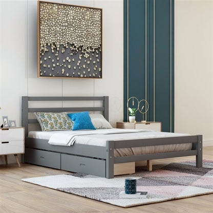 Gray Low Profile 2 Drawer Storage Platform Bed