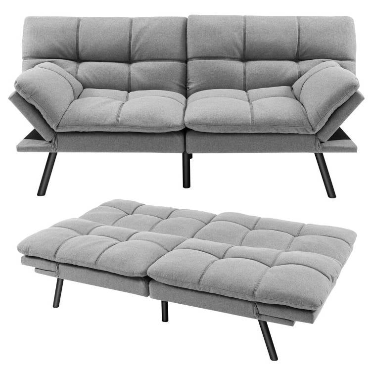 Modern Mid-Century Grey Imitation Linen Upholstered Futon Sleeper Sofa Bed