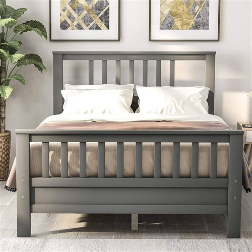 Grey Pine Wood Slatted Platform Headboard Footboard Full Size Bed