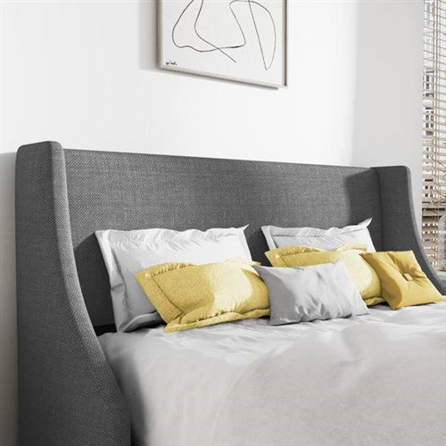 Upholstered Linen Blend Headboard Wingback Platform Bed in Grey