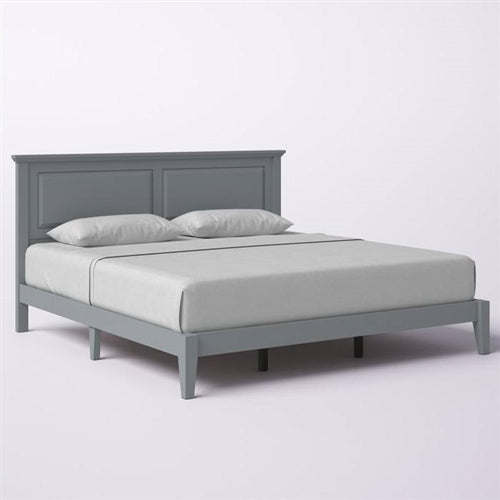 Traditional Solid Oak Wooden Platform Bed Frame with Headboard in Grey