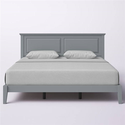 Traditional Solid Oak Wooden Platform Bed Frame with Headboard in Grey