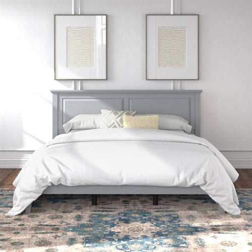 Traditional Solid Oak Wooden Platform Bed Frame with Headboard in Grey