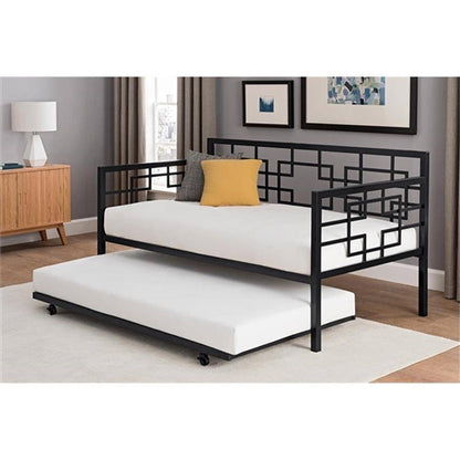 Black Metal Daybed Frame with Twin Pull-Out Trundle Bed