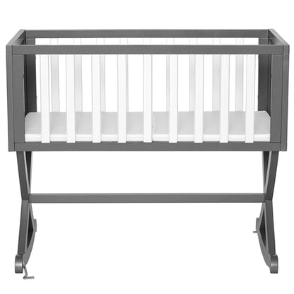 Solid Wood Rocking Baby Glider Cradle with Crib Mattress in Grey White Finish