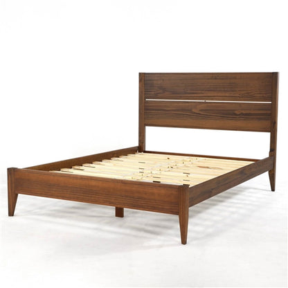 Rustic Walnut Mid Century Slatted Platform Bed