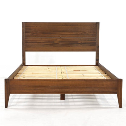 Rustic Walnut Mid Century Slatted Platform Bed