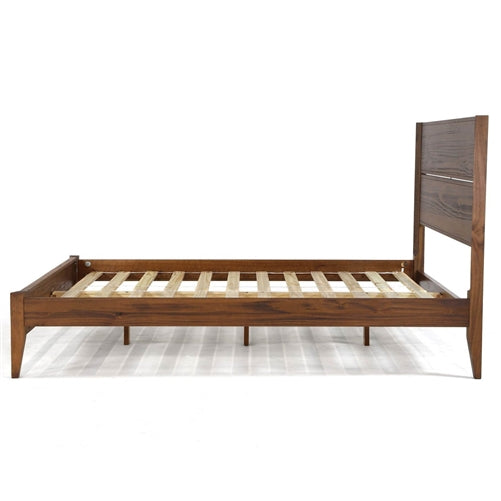 Rustic Walnut Mid Century Slatted Platform Bed