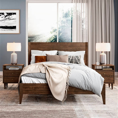 Rustic Walnut Mid Century Slatted Platform Bed