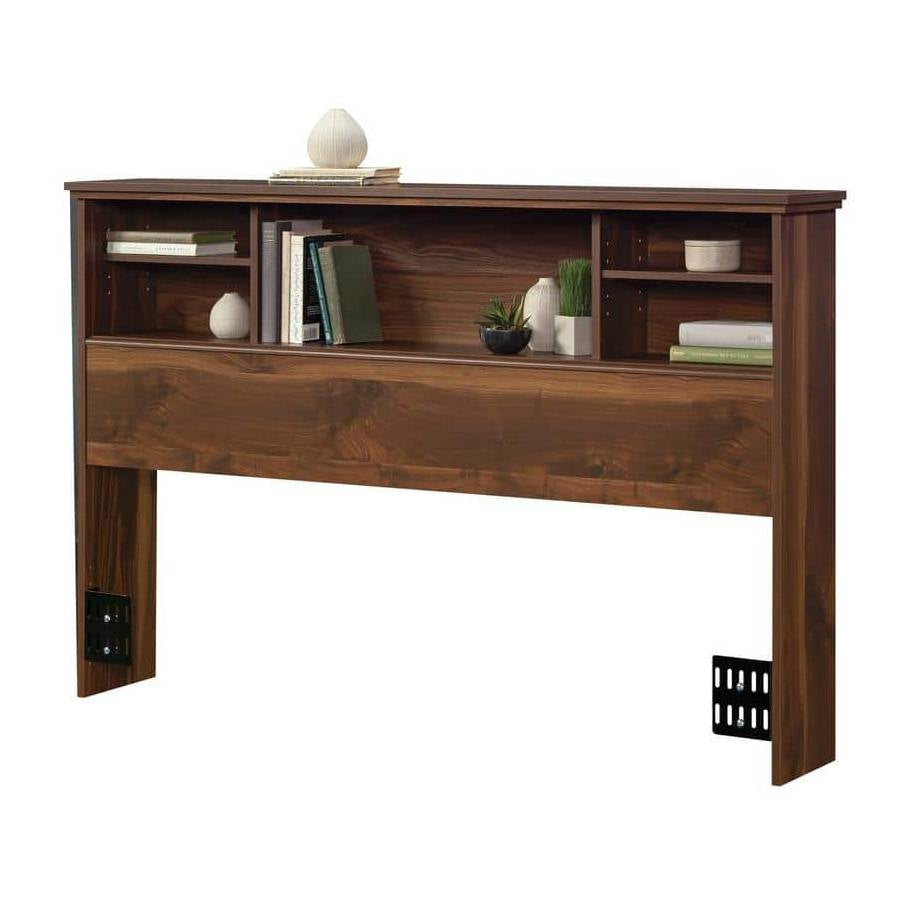 Full / Queen Farmhouse Bookcase Headboard in Brown Walnut Wood Finish