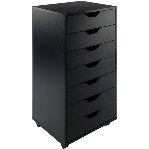 Modern Scandinavian Style 7-Drawer Storage Cabinet Chest in Black Finish