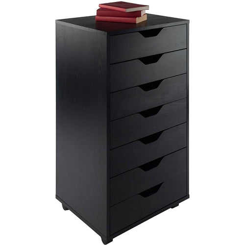 Modern Scandinavian Style 7-Drawer Storage Cabinet Chest in Black Finish