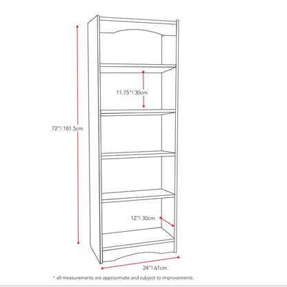 White 72-inch High Bookcase with Soft Arches and 5 Shelves