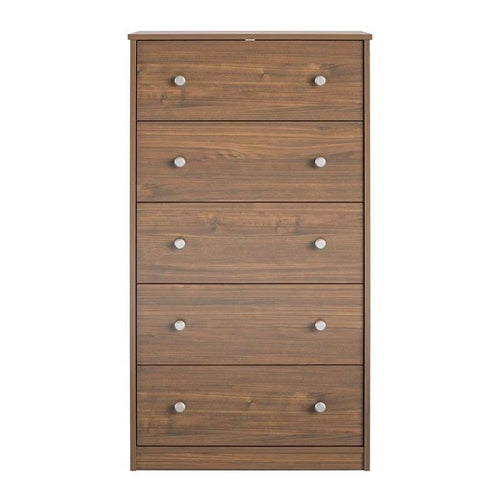 Modern 5-Drawer Bedroom Chest of Drawers in Rustic Walnut Wood Finish