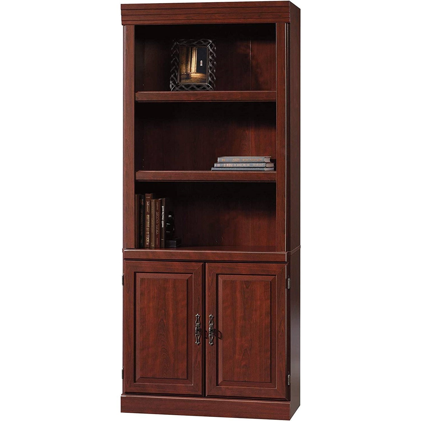 71-inch High 3-shelf Wooden Bookcase with Storage Drawer in Cherry Finish