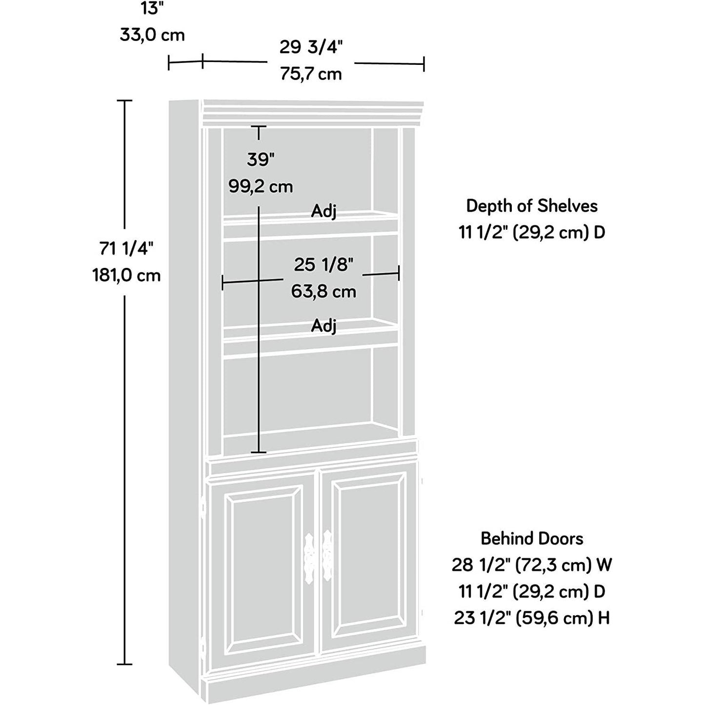 71-inch High 3-shelf Wooden Bookcase with Storage Drawer in Cherry Finish