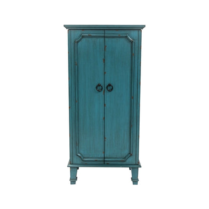 Vintage Turquoise Hand Painted Jewelry Armoire with Antique Drawer Pulls