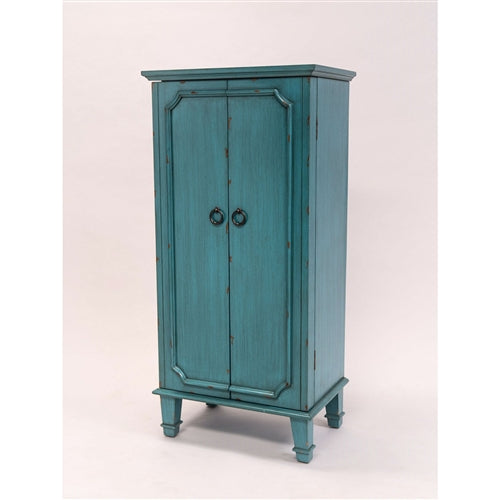 Vintage Turquoise Hand Painted Jewelry Armoire with Antique Drawer Pulls