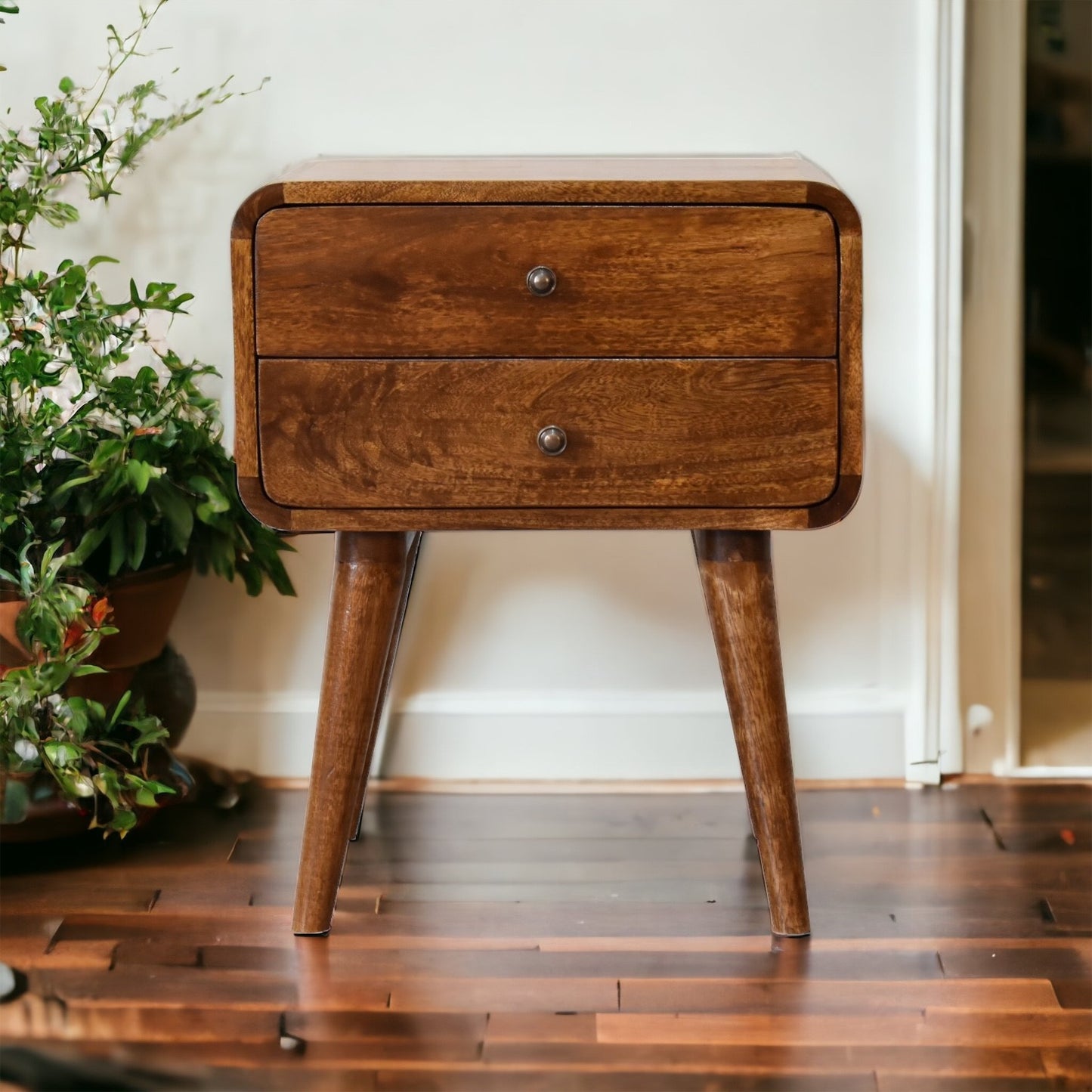 Curved Chestnut Bedside