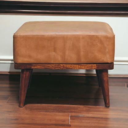 Tan Buffalo Leather Tan Footstool