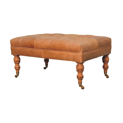 Buffalo Tan Leather Ottoman with Castor Legs