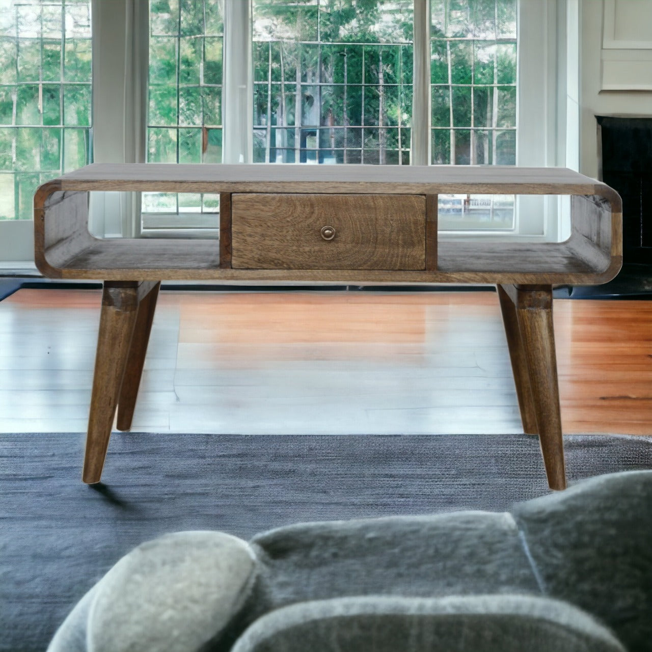 Curved Grey Washed Coffee Table