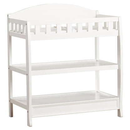 Modern White Wooden Baby Changing Table with Safety Rail Pad and Strap