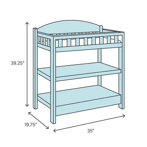 Modern White Wooden Baby Changing Table with Safety Rail Pad and Strap