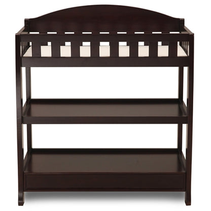 Modern Dark Brown Wooden Baby Changing Table with Safety Rail Pad and Strap