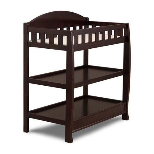 Modern Dark Brown Wooden Baby Changing Table with Safety Rail Pad and Strap