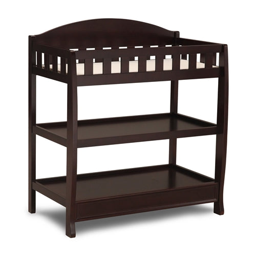 Modern Dark Brown Wooden Baby Changing Table with Safety Rail Pad and Strap