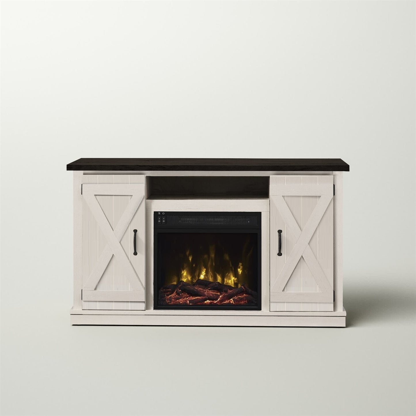 FarmHouse Rustic Ivory/Espresso TV Entertainment Electric Fireplace